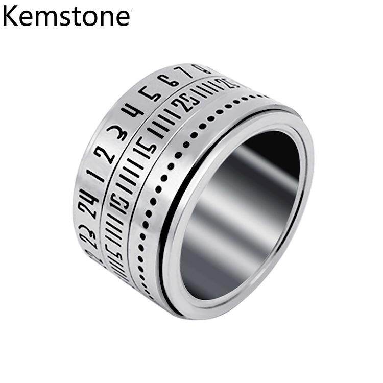 Kemstone Fashion Titanium Steel Rotatable Arabic Numerals Men Ring Jewelry Gifts