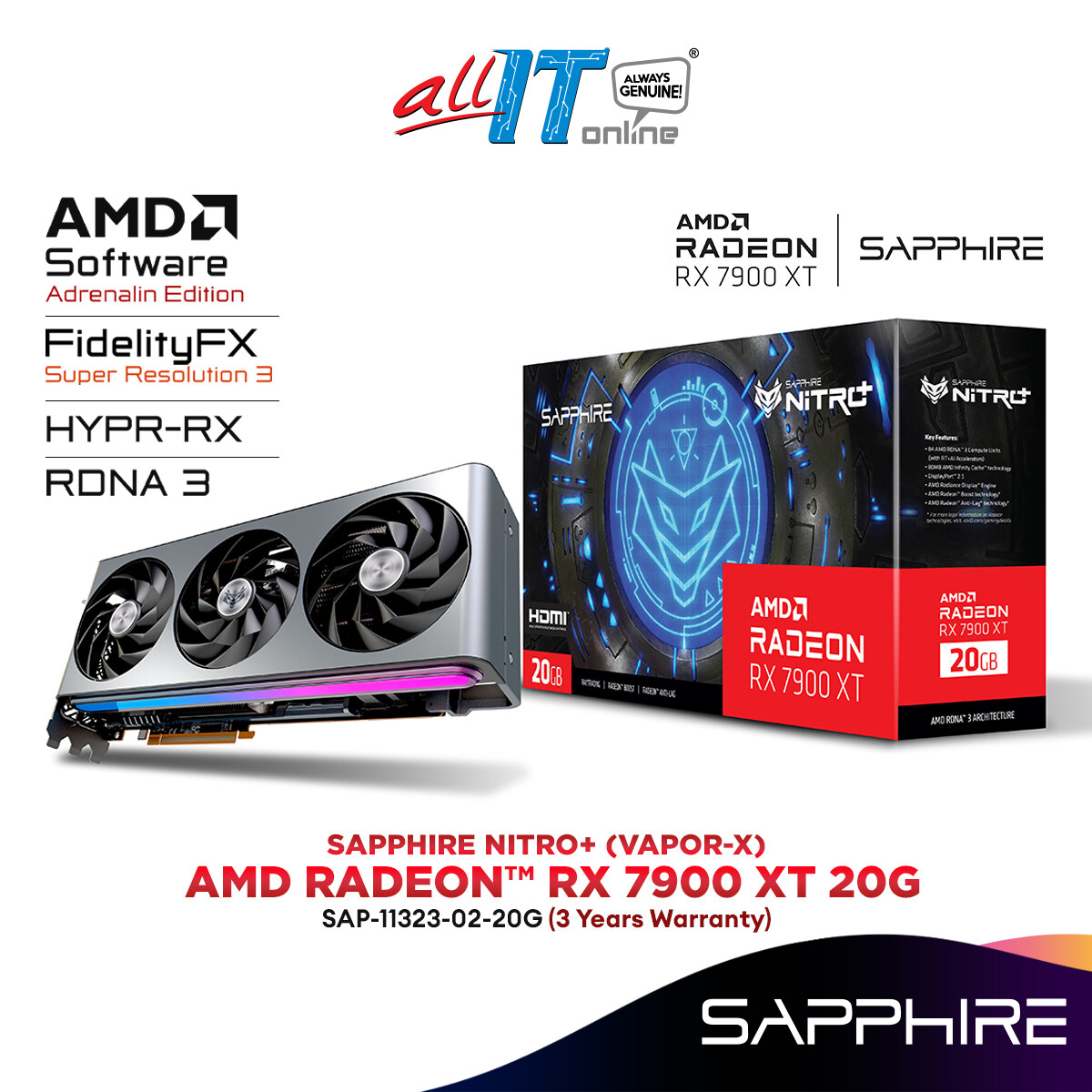 Sapphire Nitro Amd Radeon™ Rx 7900 Xt Vapor X Gaming Oc 20gb Gddr6