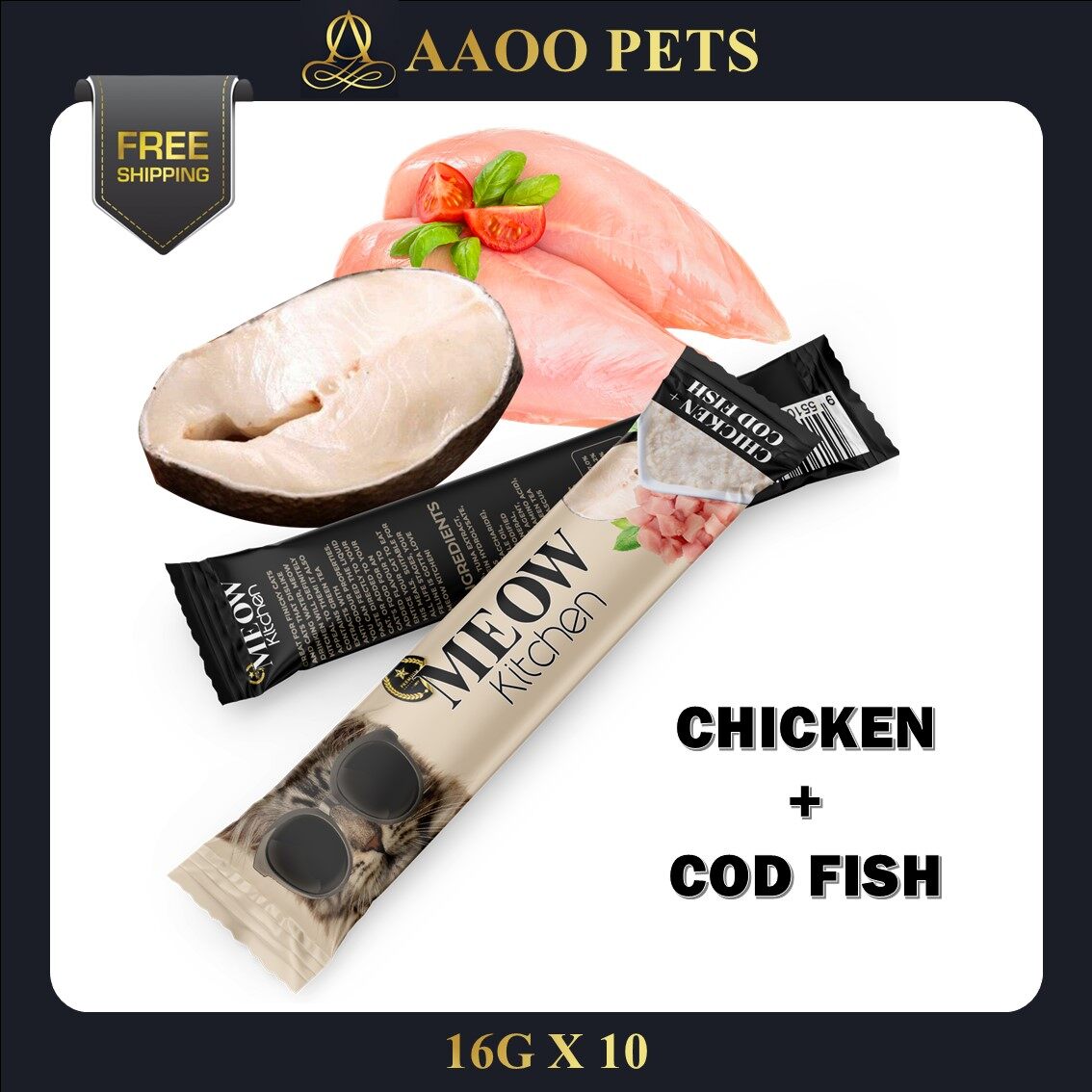 [AAOO Pets] MEOW Kitchen Cat Stick 16G x 10PCS High Vitamin Creamy