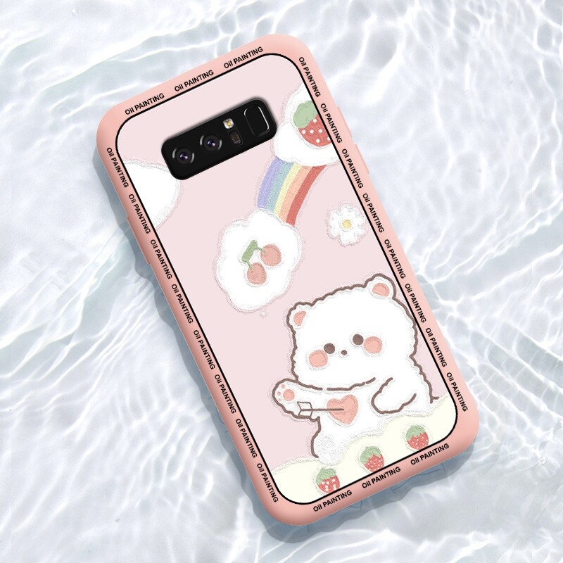 For Samsung Galaxy Note 10 LITE Note 10 PLUS Note 20 ULTRA Note 8 Note 9 Case with Cute cartoon oil painting rabbit bear Shockproof soft thin Back Cover Liquid Silicone Pattern Camera Full Lens protector casing