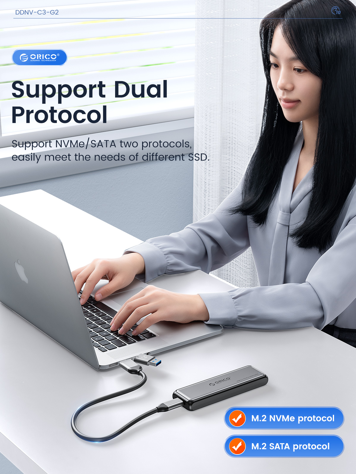 ORICO M.2 NVMe/SATA SSD Enclosure Case 10Gbps Tool-free M2 SSD Enclosure Dual Protocol Solid-State Drive Case for PS4 Laptop