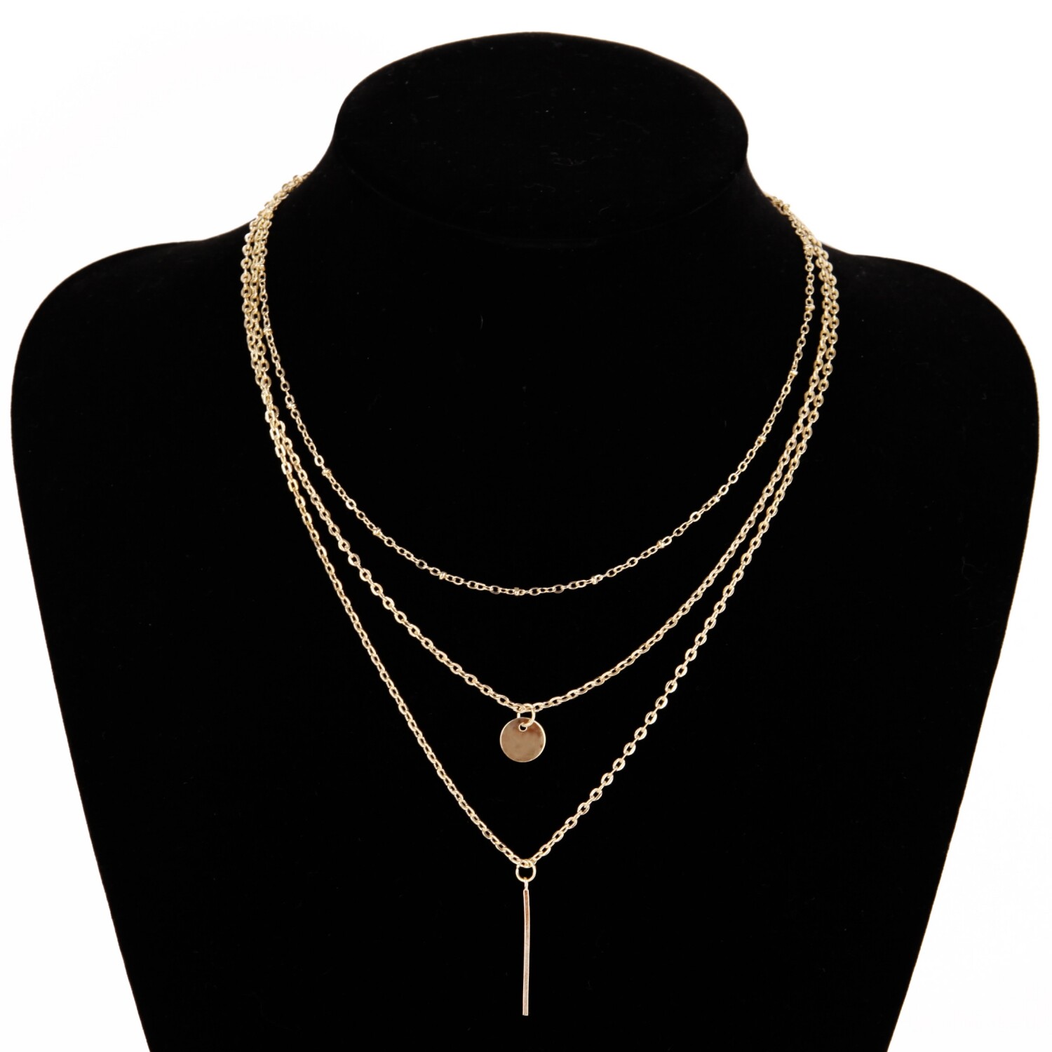 Gold Sequins Multilayer Necklace Copper Bead Chain Metal Strip Sequins Clavicle Chain Multilayer Necklace