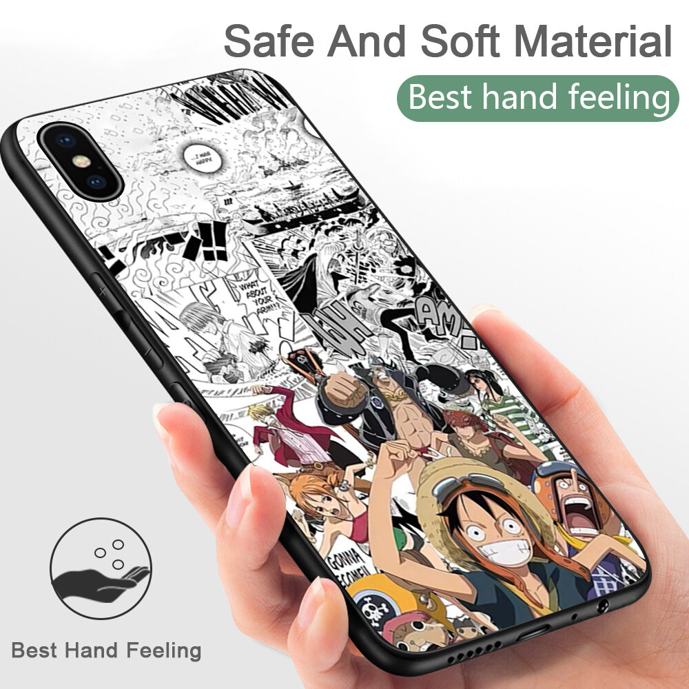 UCUC Casing Case For Redmi Note 5,Redmi Note 5A,Redmi Note 5A Prime,Redmi Note 5 Pro Case (Finger Ring + Lanyard) Cartoon Black And White Style Luffy Design Phone Case Shockproof Soft Silicone TPU Protective Phone Casing