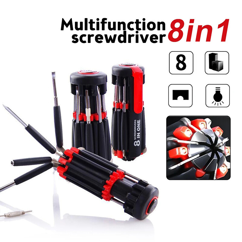 Kiprun Bộ Tuốc nơ vít 8 trong 1 với đèn LED Bộ dụng cụ gấp mũi tuốc nơ vít Multitool sửa chữa gia dụng công cụ