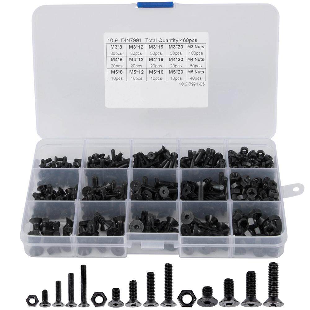 510Pcs M4/5/6 Stainless Steel Metric Hex Flat Head Bolts Screws Nuts