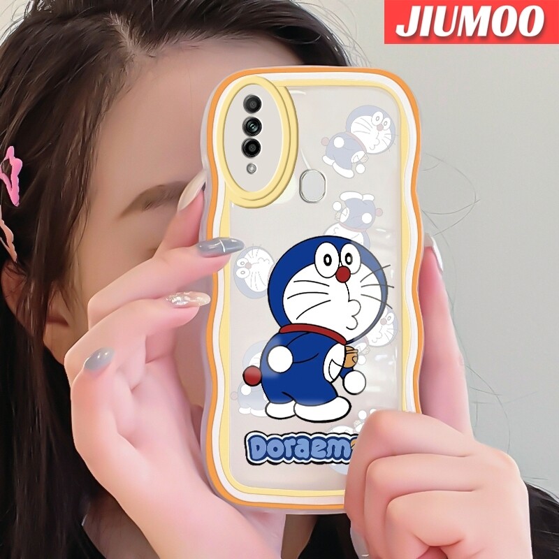JIUMOO Case For OPPO A31 2020 A8 Case Mischievous Doraemon Pattern Colour Wave Border Soft Clear TPU Shockproof Phone Cases Precision Hole Camera Casing Wear Resistant Silica Gel Protective Cover