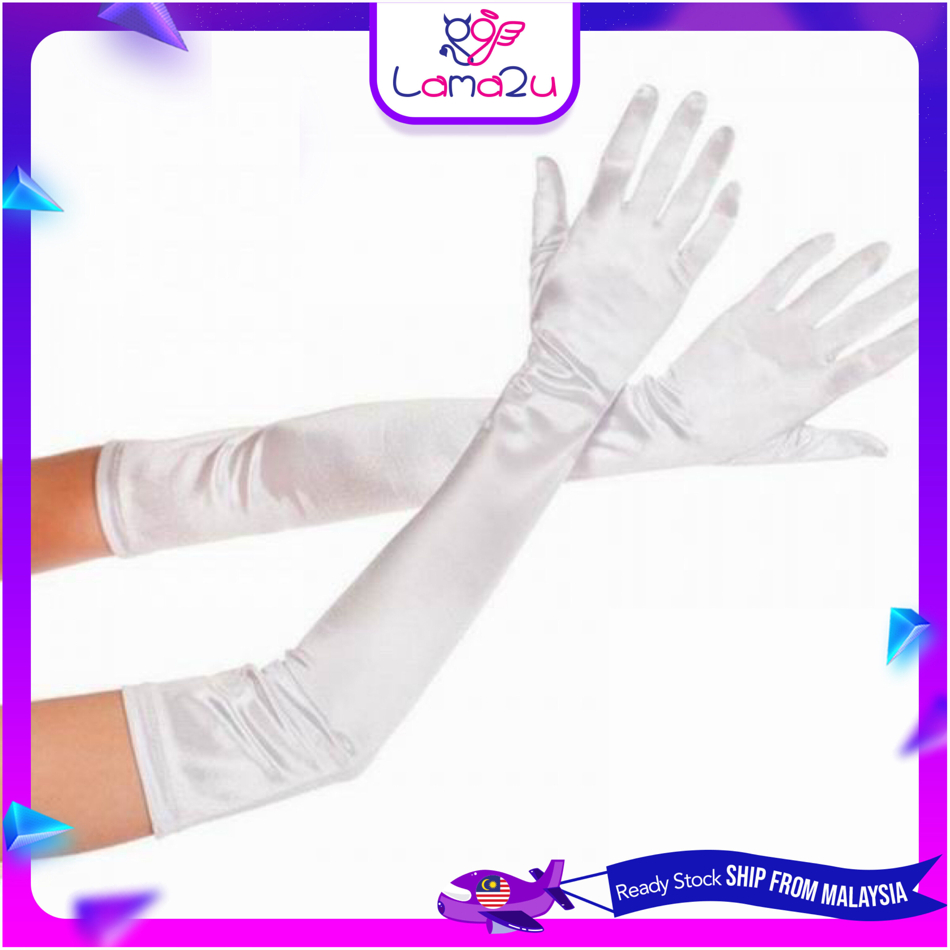 Satin Long Finger Elbow Sun Protection Gloves Opera Evening Party Prom Costume (Long Glove)
