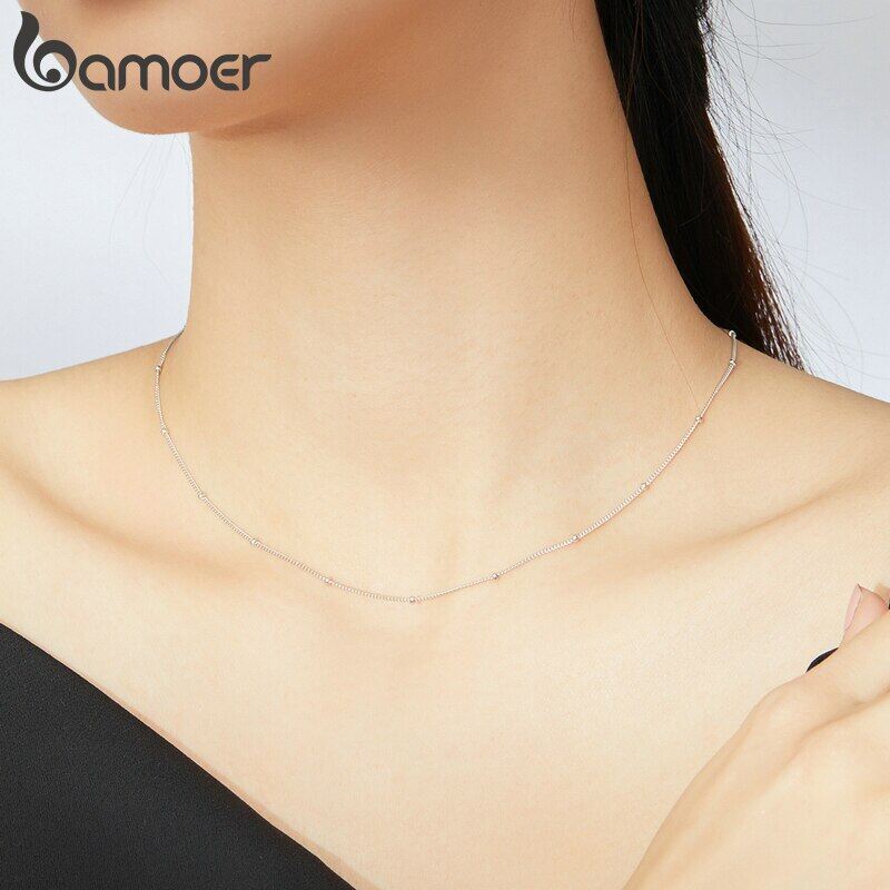 BAMOER Vòng Cổ Hạt Tròn Nhỏ Xíu Thiết Yếu Dây Chuyền Mắt Xích 45Cm Bằng Bạc Ý 925 Thật SCN391