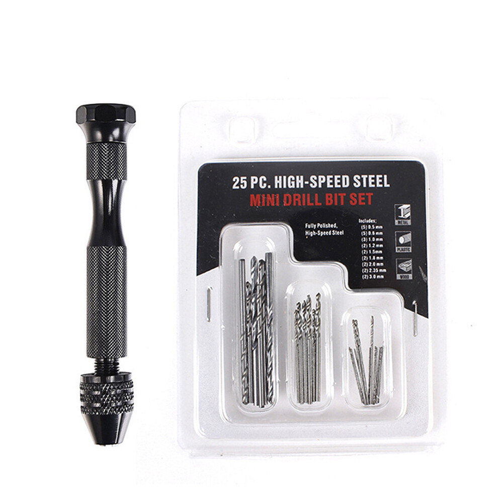 Aideepen Micro Aluminum Hand Drill Screw Drill Woodworking Drill Rotary Tool Hand Drill with 48/25 High Speed Steel Drill Bits for Wood/ Jewelry/ Plastic