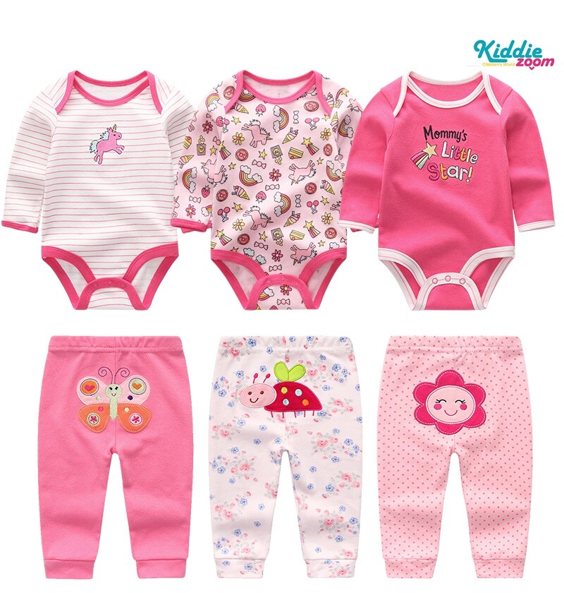 Kiddiezoom 3pcs baby girl clothes +3pcs baby pants 0-12months