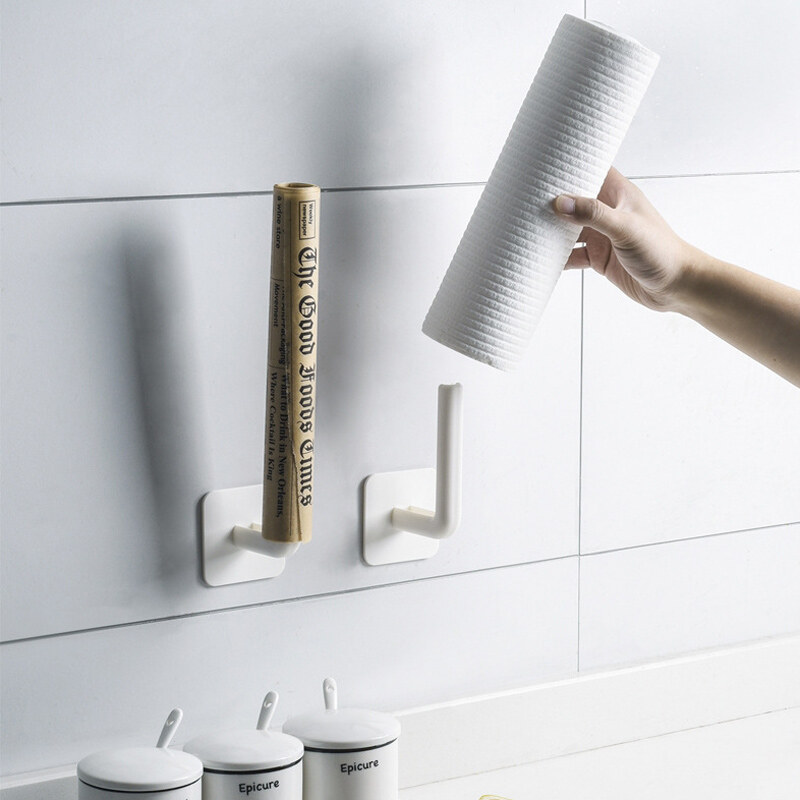 2pcs L-shaped Kitchen Cup Paper Roll Rack Wall-mounted Non-perforated Hook for Bathroom Kitchen Self-adhesive Towel Paper Towel Storage Rack