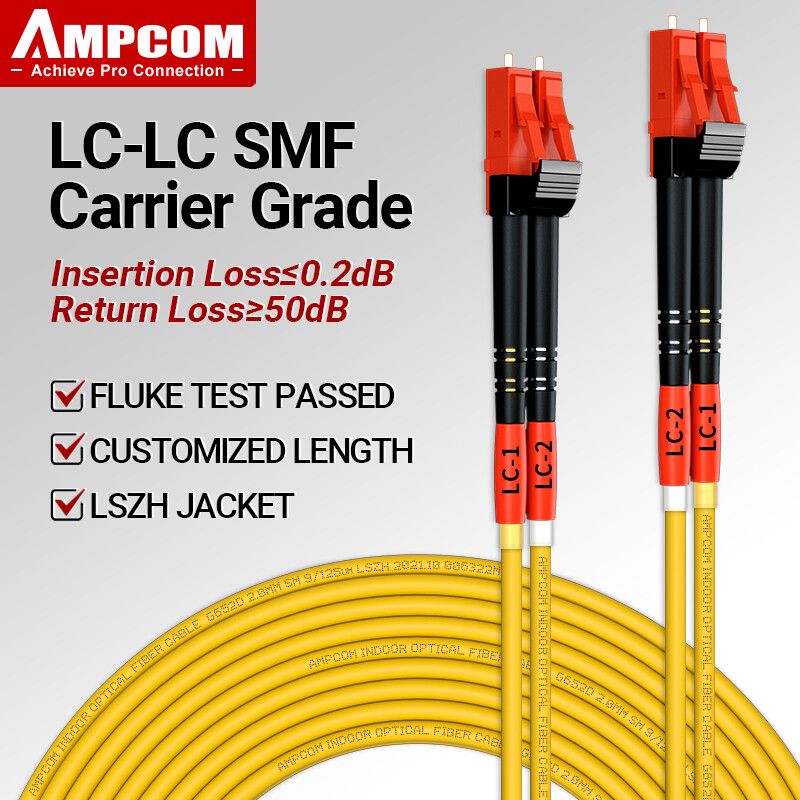 Ampcom single mode duplex fiber lc lc fiber optic patch cable simplex duplex 9/125 lc to lc upc singlemode jumper single mode patch cord customization