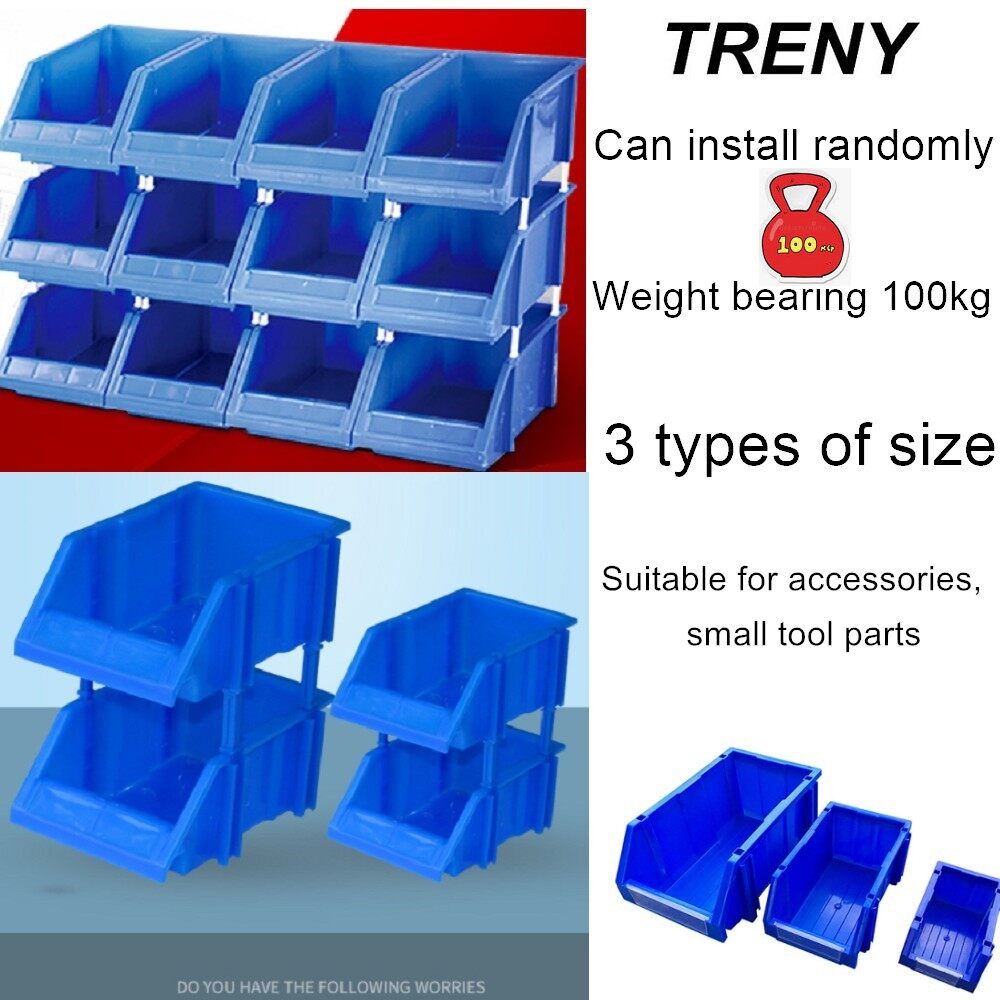 TRENY Nailing Stackable Plastic Small Parts Container Box Shelf Screw