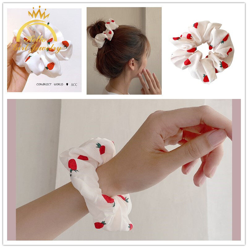 Hello Girl Jewelry Cute Strawberry Hair Band Chiffon Large Intestine Scrunchies Elastic Rubber Band Hair Accessories
