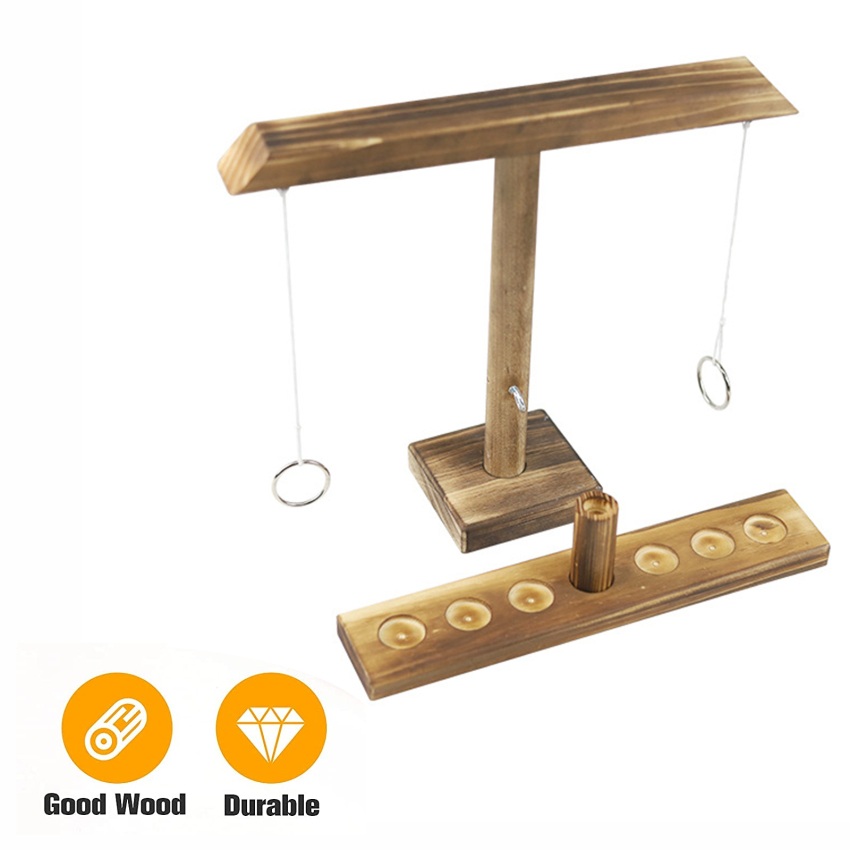 Ring Toss Games Hook and Ring for Kids Adults 30cm, Handheld Board Games with Shot Ladder, Outdoor Indoor Handmade Wooden Fast-paced Interactive for Bars Home Party