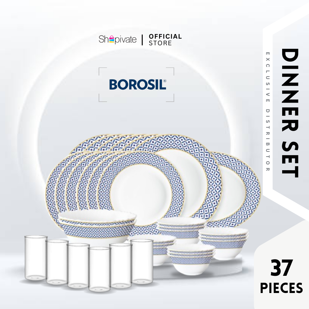 Borosil DINNER SET Juliet Fluted with BOROSILICATE GLASSES (37