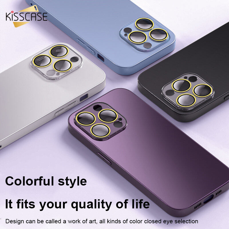 Kisscase crystal mirror ag frosted phone case for iphone 14 pro max plus case with lens film for iphone 13 12 11 pro max purple case
