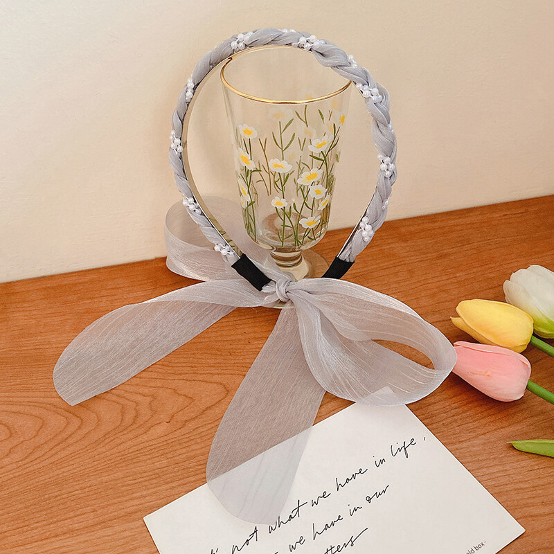 [ACC]Tulle pearl bow headband headwear