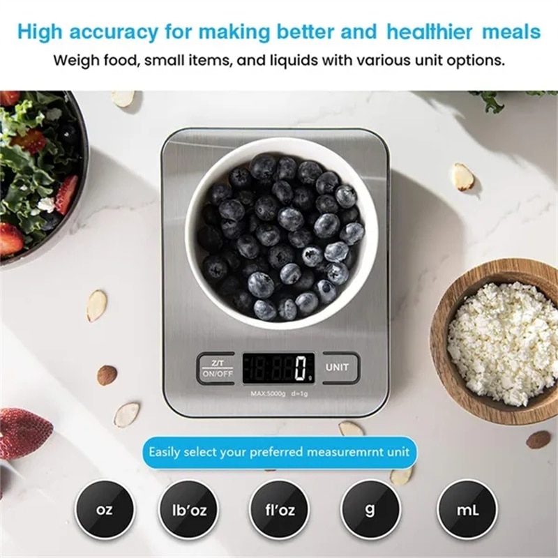 Digital Kitchen Scale 10Kg 5Kg Precision Electronic Food Scale For Cooking And Baking Measuring Tools Stainless Steel Balance