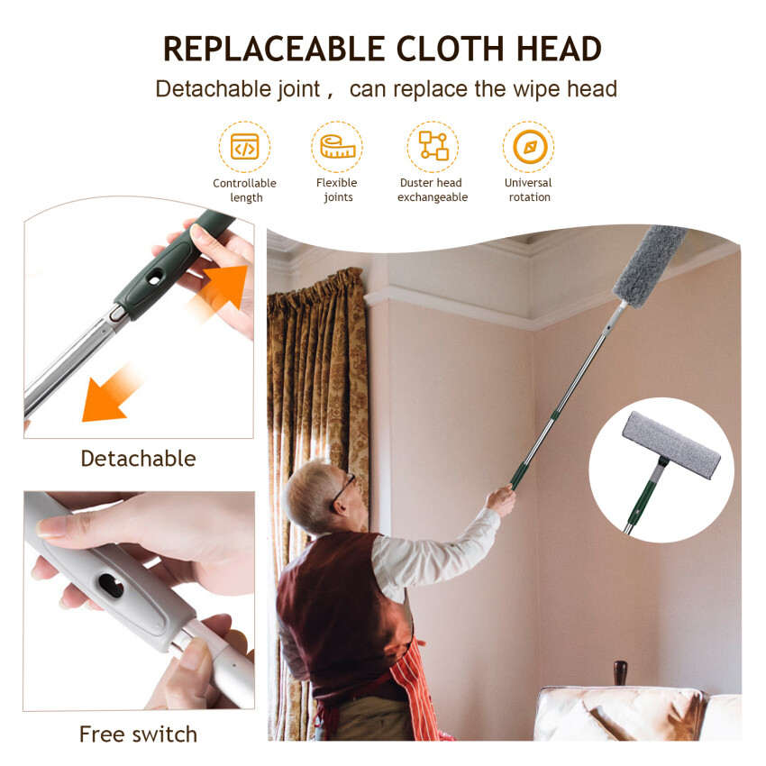 Window Squeegee Cleaner 2 In 1 Rotatable Window Cleaning Tool Kit With Extension Pole, 94‘’ Telescopic Window Washing Equipment With Bendable Head For Indoor/Outdoor Car Glass