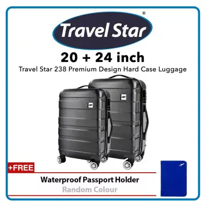Travel Star 238 Premium Design Hard Case Luggage Bagasi Set 20+24 inches - Black (Free Passport Holder)