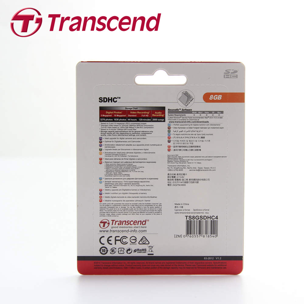 Thẻ Nhớ Flash Transcend SDHC Class4 8GB SDHC CLASS 4 (TS8GSDHC4)