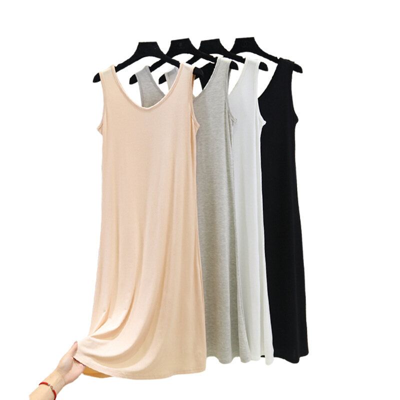 Yingbao Women's Summer Sleeveless Dress New Modal Cotton V-neck Ladies Home Wear Daily Sleep Wear Casual Long Sleepwear Dresses