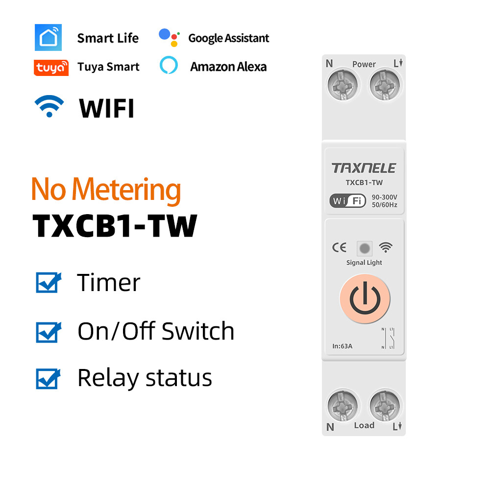 TUYA WIFI Smart Circuit Breaker 1P 63A Power Metering Energy Meter DIN Rail Smart Home wireless Remote Control Voltage Current Protection Switch Over Current Limter