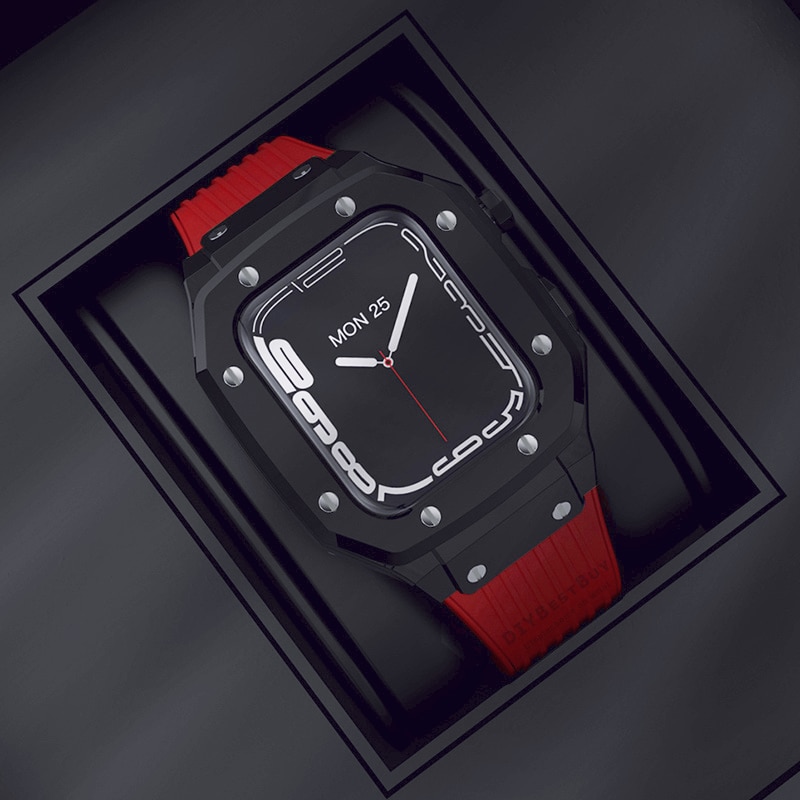 Modification Kit for Apple Watch Case Band 45mm 44mm Metal Frame Bezel Rubber Strap Accessories for I Watch Series 8 7 6 SE 5 4(not including watch)