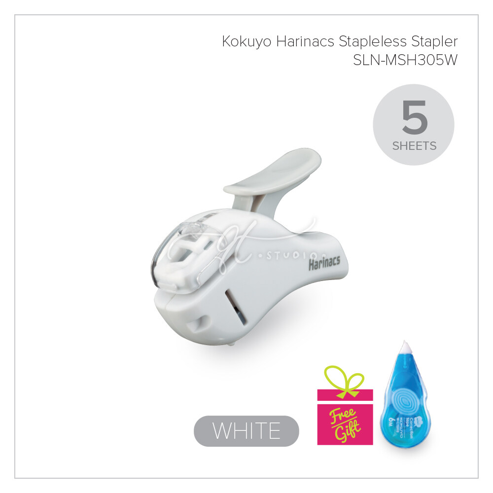 新品Kokuyo Harinacs Japanese Stapleless Stapler Ten-Sheet Binding White SLN-MSH - 4