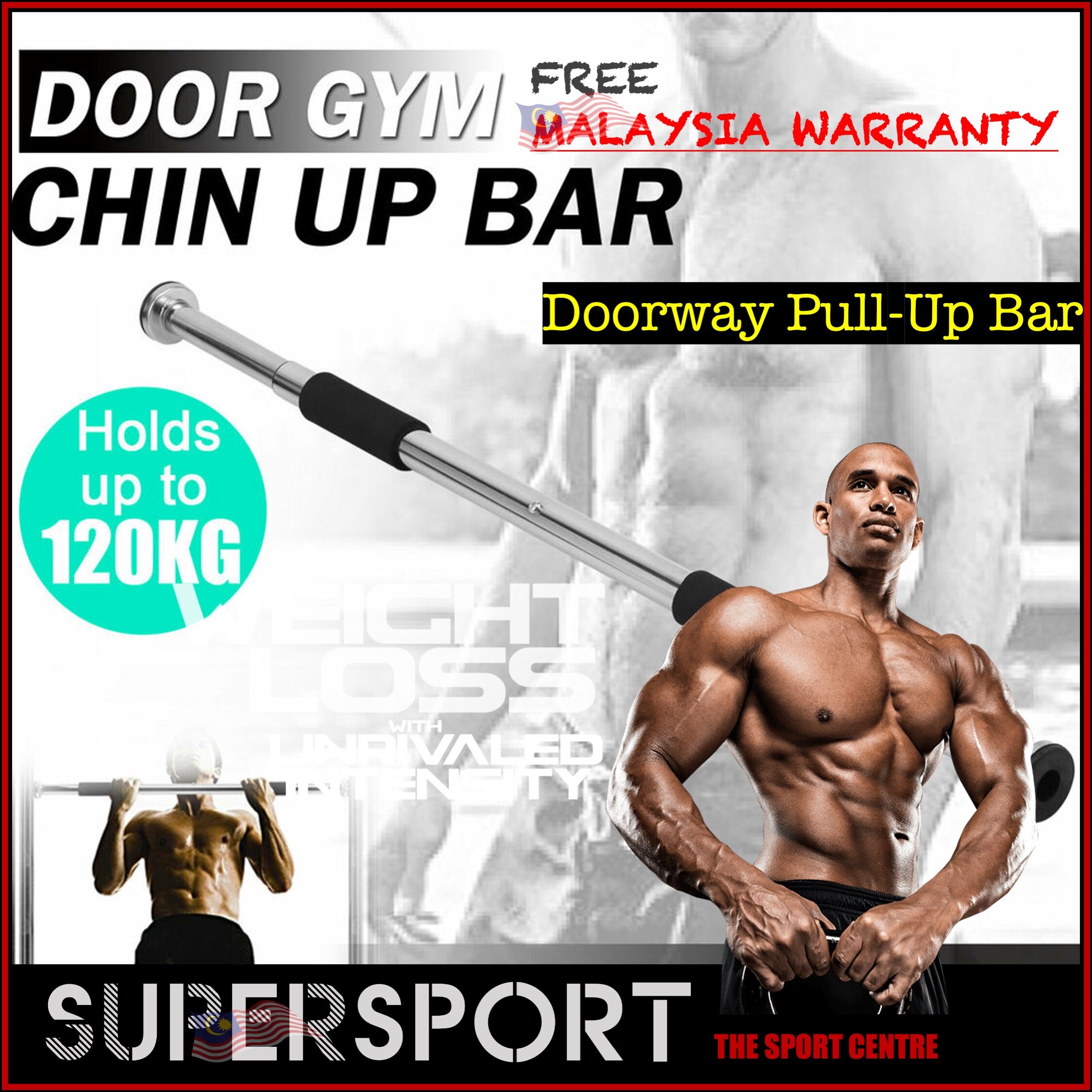 SUPERSPORT 100cm Heavy Duty Chrome Pull Up Exercise Bar Gym