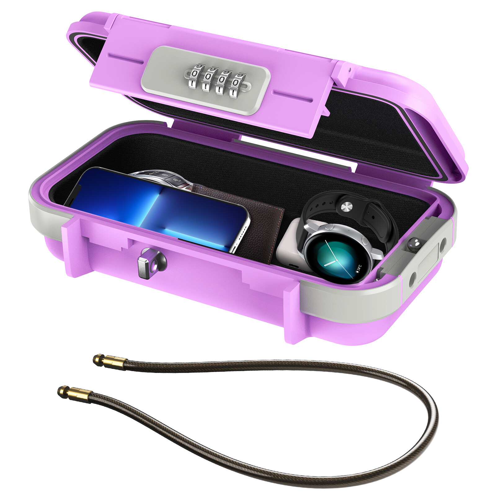 Secure Password Safe, 4 Digit Portable Travel Lock Box Combination Locker, With Removable Steel Wire Removable Insurance Sand Fireproof