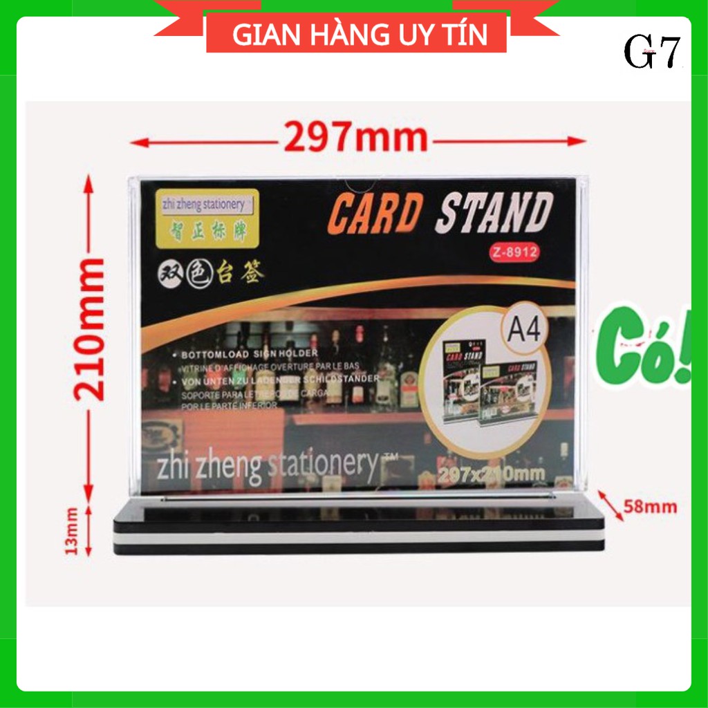 Menu Mica A4 Ngang ,Kệ Mica Để Bàn,Stand Cao Cấp
