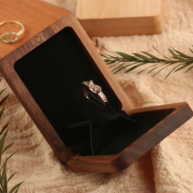 “{ ——： Engagement Flat Ring Box-Proposal Wooden Ring Box-Wedding Ring Box Gift