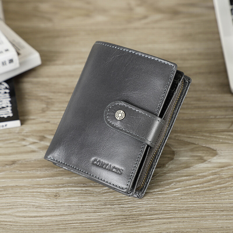 CONTACT'S Genuine Leather RFID Women's Wallet Coin Purse Card Holder Small Hasp Wallet Female Short Wallets Women High Quality Zipper Wallets