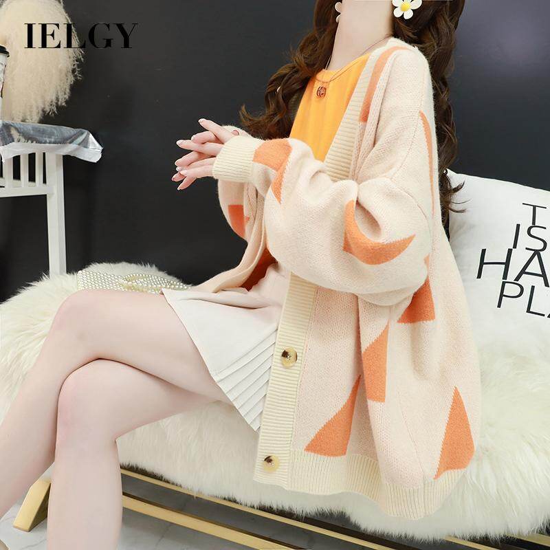 IELGY All-match Pink Coats Casual Knitted Retro Women's clothes Korean style Sweaters Loose