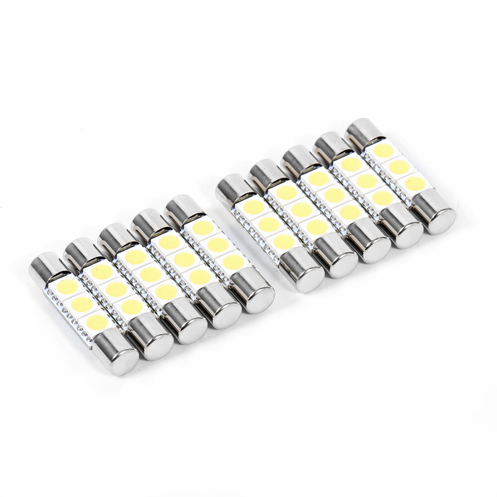 emall 10Pcs 3-SMD 29-30mm 6641 Fuse LED Bulb Vanity Mirror Light Sun Visor Lamp White