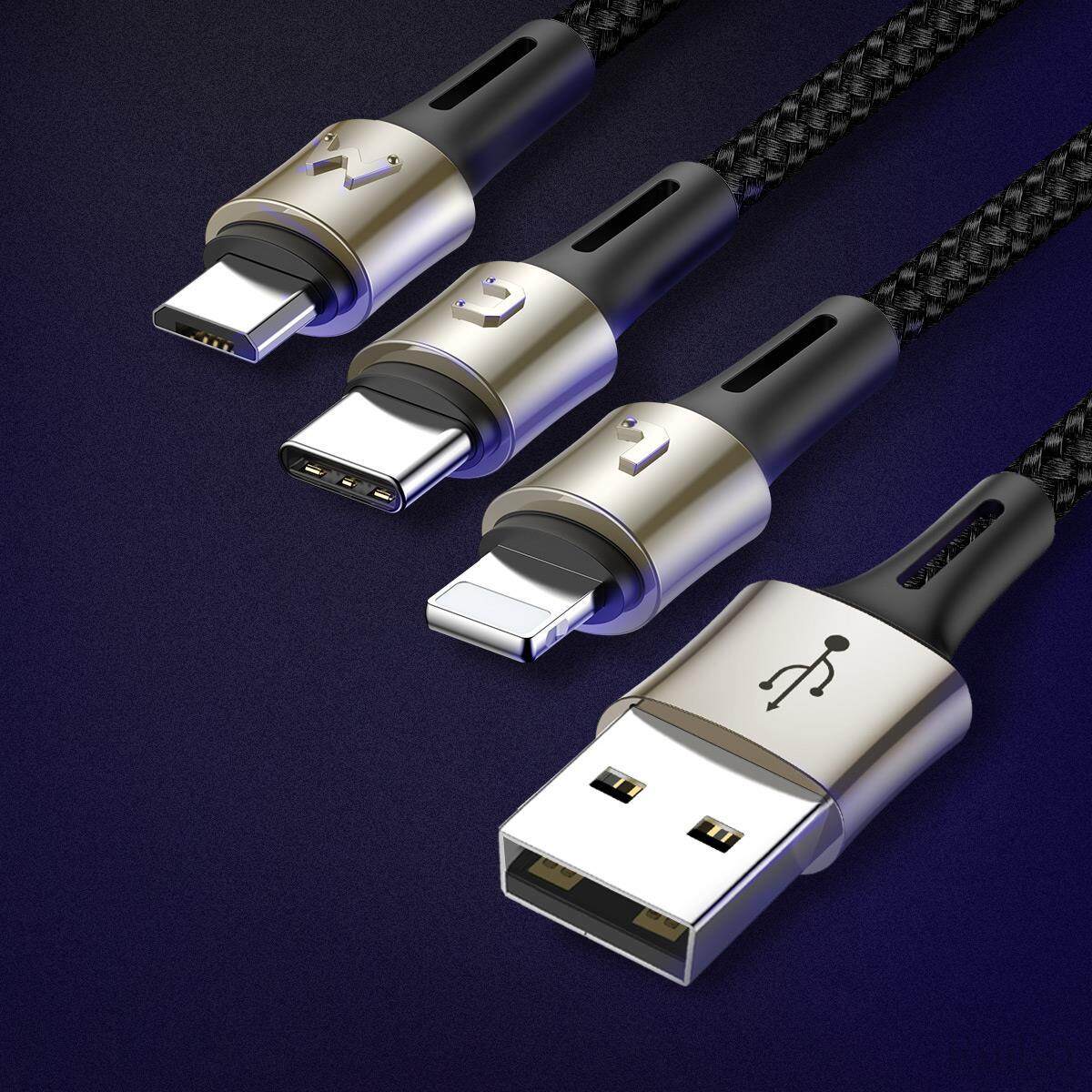 BASEUS Tipe-C 3.5A 3-In-1 Charge Kabel Data 1.2 M Penangkal Petir + Mikro USB