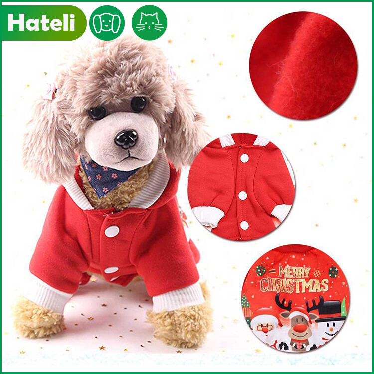 【HATELI】Pet Christmas Costumes for Dog Cat Santa Costume Puppy Hoodie Warm Pet Dog Clothes Holiday Costume Pet Christmas Clothes