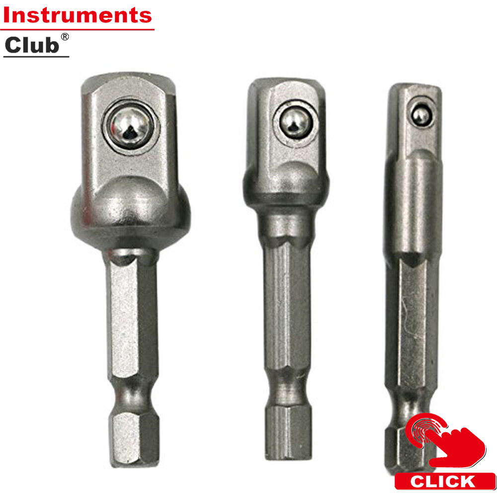 3pcs chrome vanadium steel socket adapter wrench hex shank to 1/4" 3/8" 1/2" extension drill bits bar hex bit set power tools