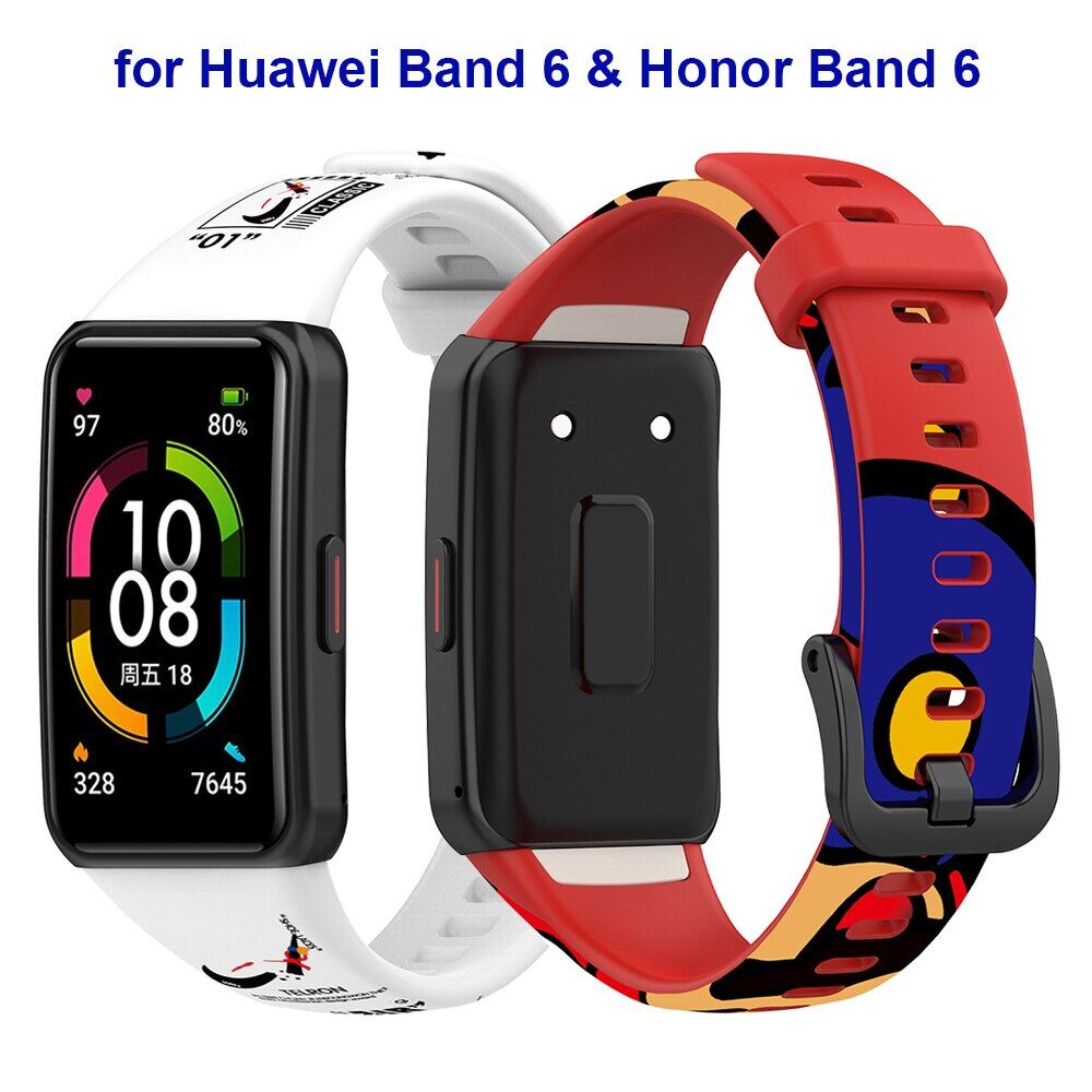 New Printed Silicone Strap Fit for Huawei Band 6/Honor Band 6 Replacement Smart Bracelet Strap for Huawei Band 6 Strap Belt
