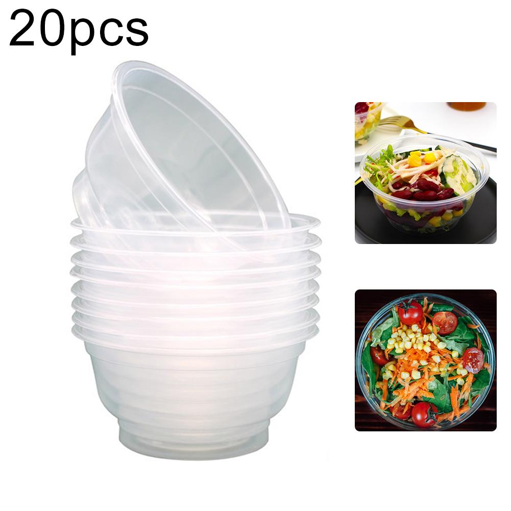 20 bát nhựa tròn dùng một lần 360ml, hộp đựng đồ ăn vặt salad nhà bếp dã ngoại bát dùng một lần cắm trại tiệc tùng