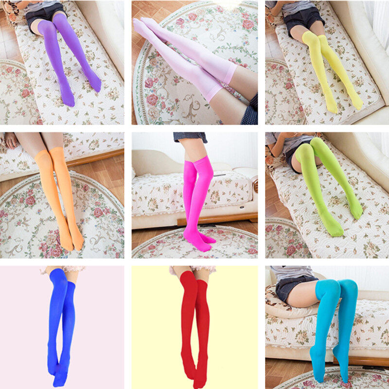 Mode Shop 1 Pair Women Over Knee Stockings Solid Color Opaque Thigh High Long Socks
