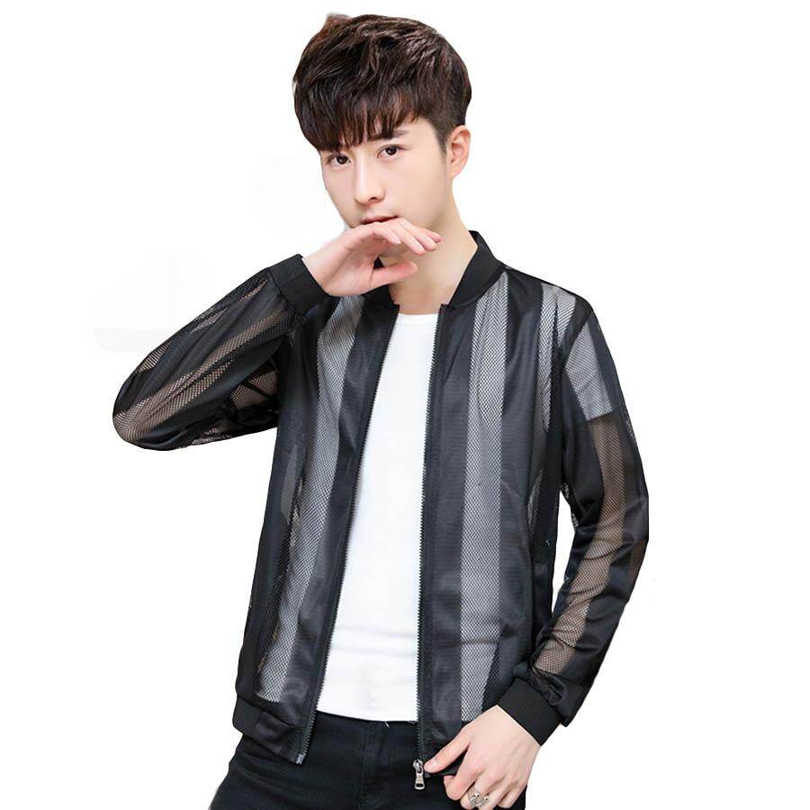 Cozy Up Transparent Summer Jacket Men Thin Mesh Hip Hop Slim Fit Pilot jackets men Korean Street Harajuku Sun Protection