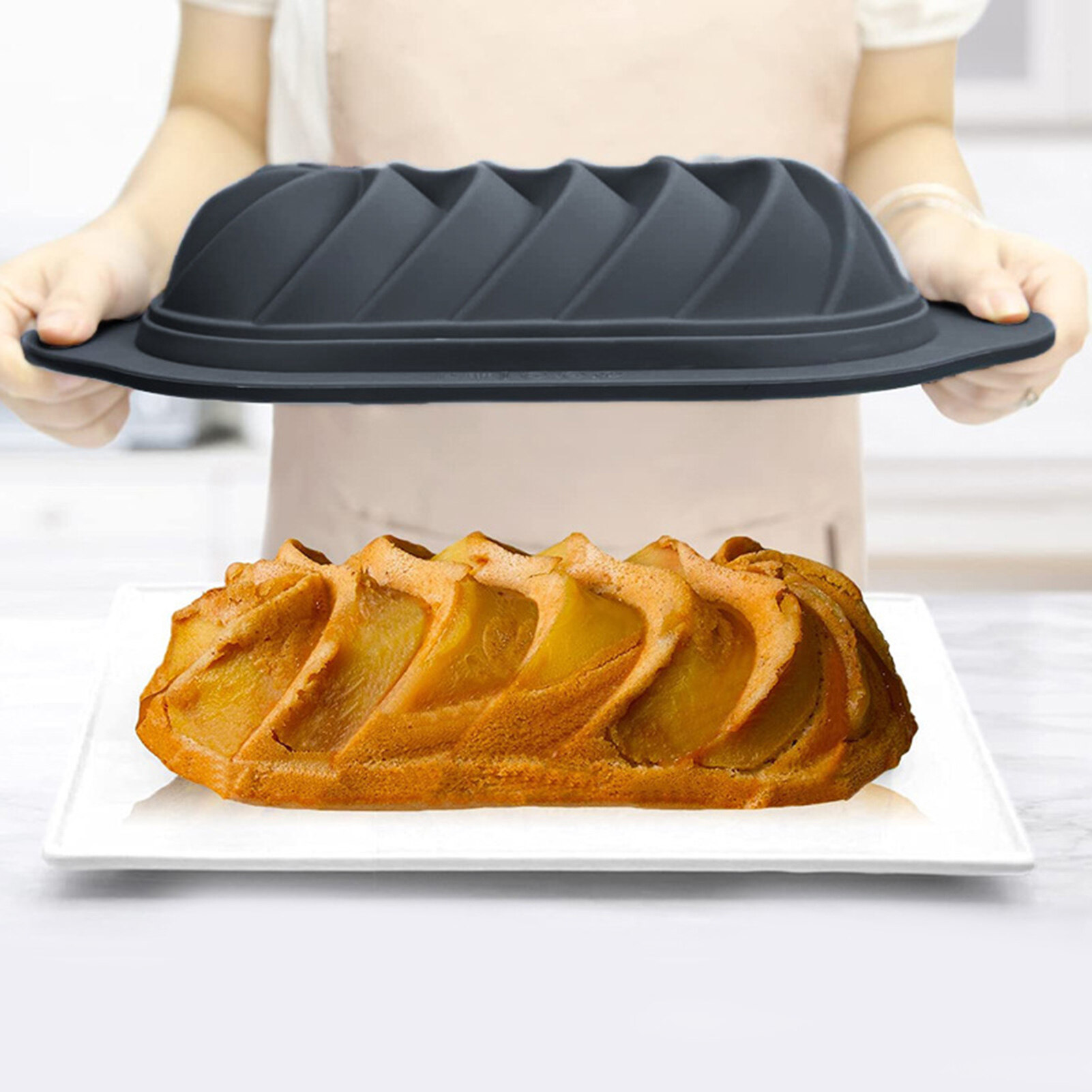 MOOREU Cake Pan Reusable Non-stick Easy to Clean Quick Demoulding High Temperature Resistant Make Cakes Toast Silicone Swirl Design Loaf Pan for Bakery Loaf Pan Easy