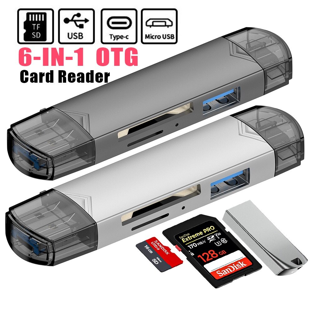 6 trong 1 đầu đọc thẻ OTG USB 3.0 để micro USB Type C Adapter ổ đĩa flash Đầu đọc thẻ nhớ thông minh TF SD CardReader