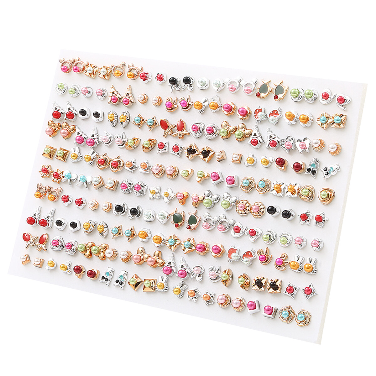 100Pairs/Set Multi-style Colorful Fruit Flower Geometric Crystal Vintage Stud Earrings Set For Women Girls Plastic Earrings Jewelry Gifts