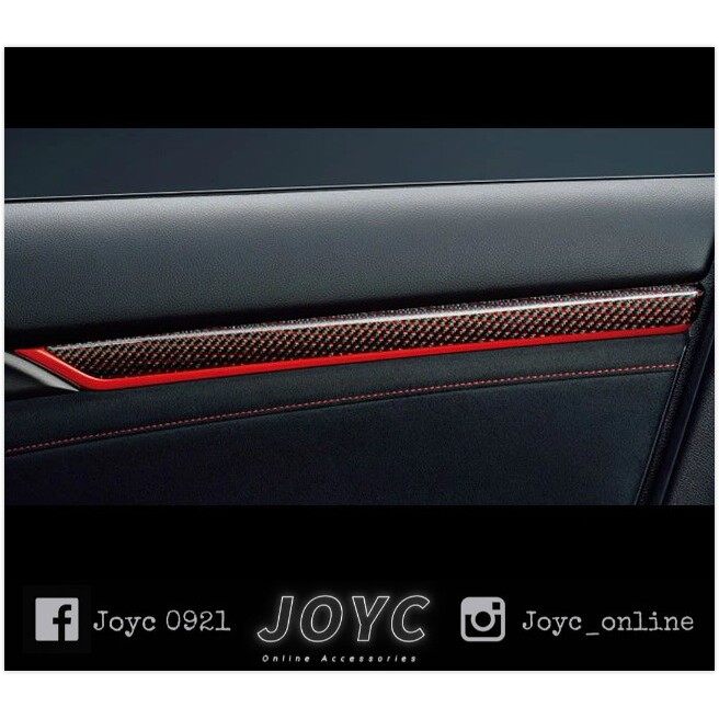 Huiyisunny Honda Civic FC Carbon Door Trim With Red Trim 1 set 8 pcs