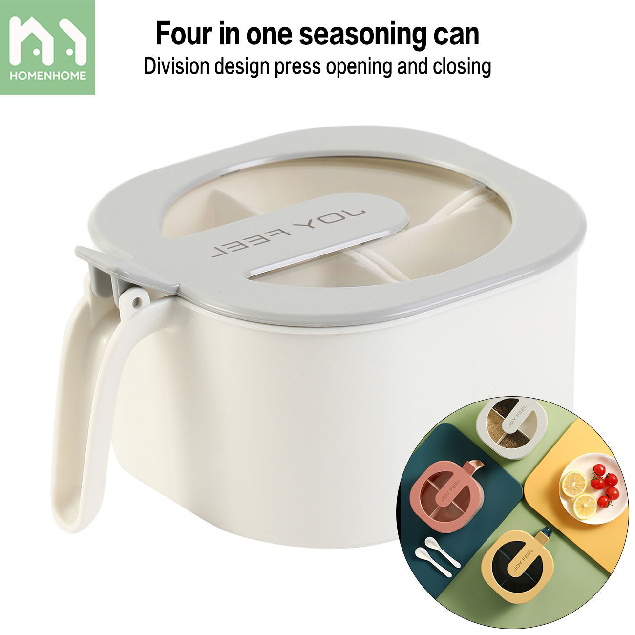 Homenhome Household Seasoning Box With Lid Combination Set Four-Compartment Seasoning Jar Salt Storage Seasoning Box Kitchen