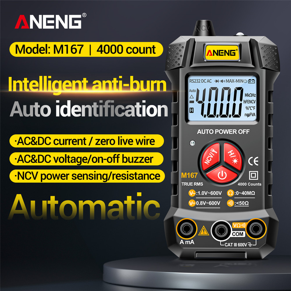 ANENG Đồng Hồ Vạn Năng Kỹ Thuật Số Thông Minh M167 Vôn Kế Tự Động Nhận Diện 4000 Đếm Ampe Kế Bút Kiểm Tra Điện Có Đèn Nền Màn Hình LCD Đèn Pin Điện Áp AC DC/Điện Trở Dòng Điện Kiểm Tra Dây Trực Tiếp